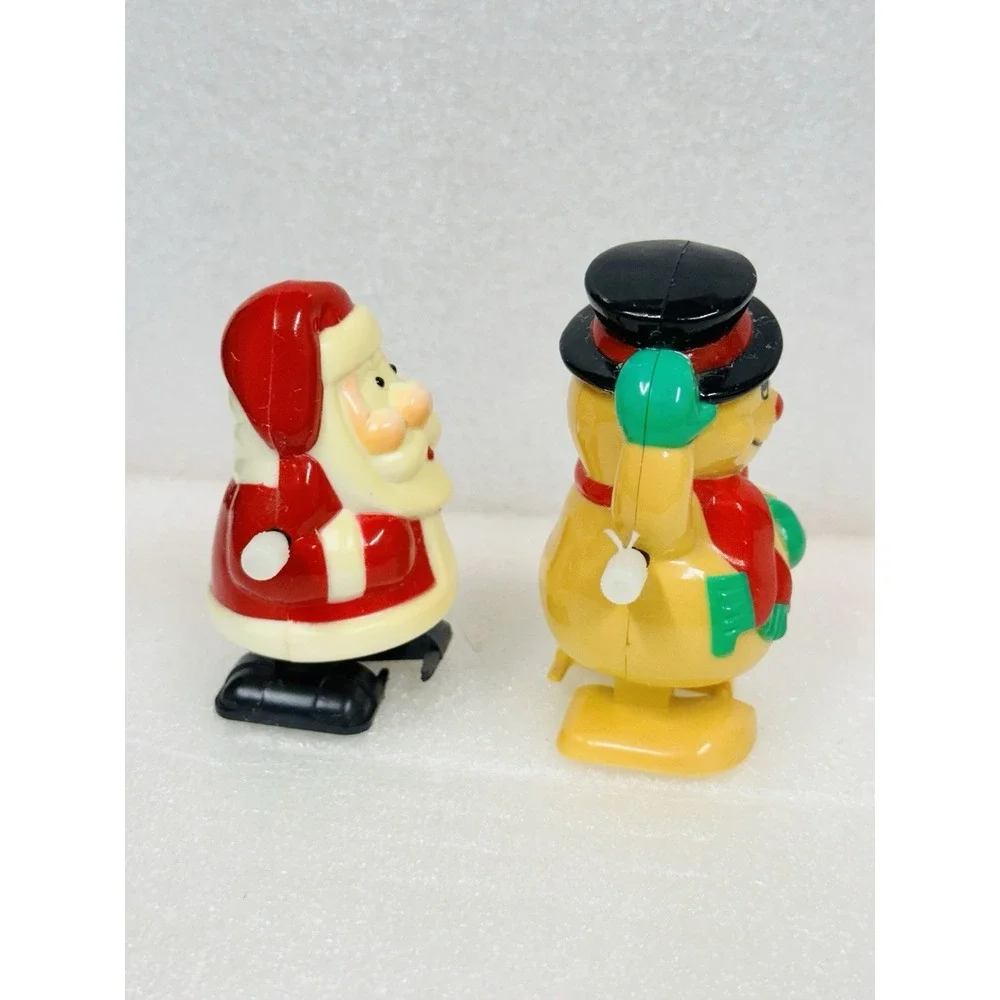 Vintage Santa Snowman Hard Plastic Windup Walking Toy Decoration  Clockwise